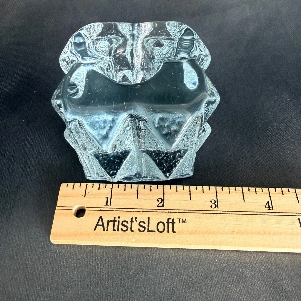 Blenko 802S Crystal Ice Glass Taper Candle Holders Pair 1980 MCM‎